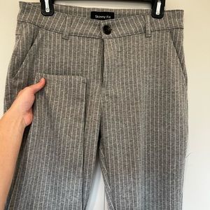 Grey Pin Striped Slacks Vacation Pants | Cotton Stretch | Mens Slim Fit | 32”w
